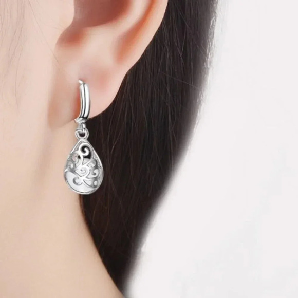 925 Sterling Silver Moonlight Opal Hoop Earrings - Picture 6 of 6